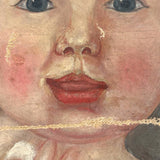 SOLD Beautiful Baby! C. 1850s Folk Art Oil Painting on Un-stretched S.N Dodges, NY Canvas