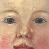 SOLD Beautiful Baby! C. 1850s Folk Art Oil Painting on Un-stretched S.N Dodges, NY Canvas