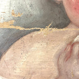 SOLD Beautiful Baby! C. 1850s Folk Art Oil Painting on Un-stretched S.N Dodges, NY Canvas