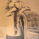 SOLD Young Woman Holding Cut Hair Braids, Unusual 19th Century Cabinet Card in Fine Eastlake Frame