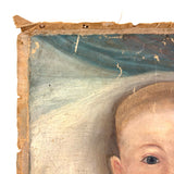 SOLD Beautiful Baby! C. 1850s Folk Art Oil Painting on Un-stretched S.N Dodges, NY Canvas