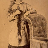 SOLD Young Woman Holding Cut Hair Braids, Unusual 19th Century Cabinet Card in Fine Eastlake Frame