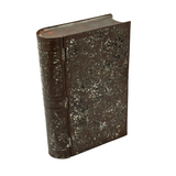 19th Century Hinged Tole Book Shaped Box with Remnants of Black and Red Paint