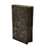 19th Century Hinged Tole Book Shaped Box with Remnants of Black and Red Paint