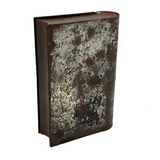 19th Century Hinged Tole Book Shaped Box with Remnants of Black and Red Paint