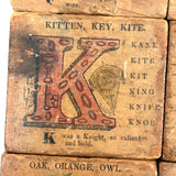Set of 21 Large Handmade, Hand-colored Paper Litho on Wood Alphabet Blocks, c. Mid 19th Century