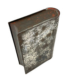 19th Century Hinged Tole Book Shaped Box with Remnants of Black and Red Paint