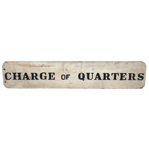 Stencil Painted Black on White Old Double-sided Charge of Quarters Sign