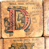 Set of 21 Large Handmade, Hand-colored Paper Litho on Wood Alphabet Blocks, c. Mid 19th Century
