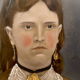 Young Woman with Pink Cheeks, Gold Jewelry, Lace Collar, Antique Folk Art Painted Tintype