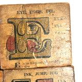 Set of 21 Large Handmade, Hand-colored Paper Litho on Wood Alphabet Blocks, c. Mid 19th Century
