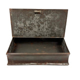 19th Century Hinged Tole Book Shaped Box with Remnants of Black and Red Paint