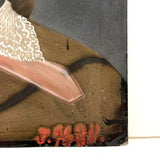 Young Woman with Pink Cheeks, Gold Jewelry, Lace Collar, Antique Folk Art Painted Tintype