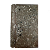 19th Century Hinged Tole Book Shaped Box with Remnants of Black and Red Paint