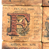 Set of 21 Large Handmade, Hand-colored Paper Litho on Wood Alphabet Blocks, c. Mid 19th Century