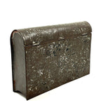 19th Century Hinged Tole Book Shaped Box with Remnants of Black and Red Paint