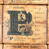 Set of 21 Large Handmade, Hand-colored Paper Litho on Wood Alphabet Blocks, c. Mid 19th Century