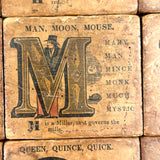 Set of 21 Large Handmade, Hand-colored Paper Litho on Wood Alphabet Blocks, c. Mid 19th Century