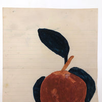 Lush Antique Naive Watercolor of Peach with Blue Leaves