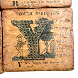 Set of 21 Large Handmade, Hand-colored Paper Litho on Wood Alphabet Blocks, c. Mid 19th Century