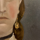 Young Woman with Pink Cheeks, Gold Jewelry, Lace Collar, Antique Folk Art Painted Tintype