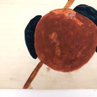 Lush Antique Naive Watercolor of Peach with Blue Leaves