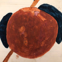 Lush Antique Naive Watercolor of Peach with Blue Leaves