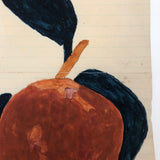 Lush Antique Naive Watercolor of Peach with Blue Leaves