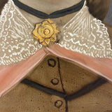 Young Woman with Pink Cheeks, Gold Jewelry, Lace Collar, Antique Folk Art Painted Tintype