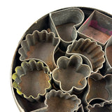 Moon, Heart, Leaves, Shapes: Old Soldered Tin with Tightly Packed Mini Cutters