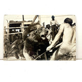 Lion, Tamer and Onlookers, Dramatic Old Real Photo Postcard