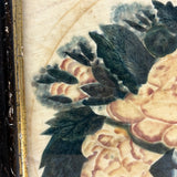 C. Mid 19th Century Theorem Painted Flowers on Velvet with Sprig of Blue Bells, Period Frame