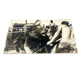 Lion, Tamer and Onlookers, Dramatic Old Real Photo Postcard
