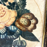 C. Mid 19th Century Theorem Painted Flowers on Velvet with Sprig of Blue Bells, Period Frame