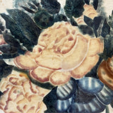 C. Mid 19th Century Theorem Painted Flowers on Velvet with Sprig of Blue Bells, Period Frame