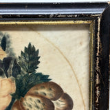 C. Mid 19th Century Theorem Painted Flowers on Velvet with Sprig of Blue Bells, Period Frame