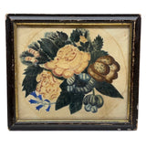 C. Mid 19th Century Theorem Painted Flowers on Velvet with Sprig of Blue Bells, Period Frame
