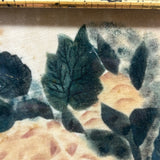 C. Mid 19th Century Theorem Painted Flowers on Velvet with Sprig of Blue Bells, Period Frame