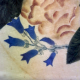 C. Mid 19th Century Theorem Painted Flowers on Velvet with Sprig of Blue Bells, Period Frame