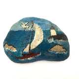 Excellent Big Painted Rock with Sailboat and Lighthouse