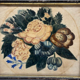 C. Mid 19th Century Theorem Painted Flowers on Velvet with Sprig of Blue Bells, Period Frame
