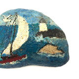 Excellent Big Painted Rock with Sailboat and Lighthouse