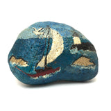 Excellent Big Painted Rock with Sailboat and Lighthouse