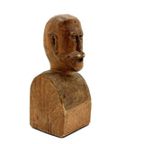Bust of a Man with Thick Mustache, Charming Old Folk Art Carving