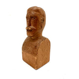Bust of a Man with Thick Mustache, Charming Old Folk Art Carving