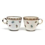 Matching Cups, Unmatched Repairs - c. 1860s James Duke Hand-painted Porcelain Teacups with Repaired Handles