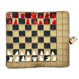 Surprise! c. Late 19th/Early 20th Century Memo Book Turned Stitched and Inked Pocket Chess Board with Celluloid Pieces