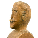 Bust of a Man with Thick Mustache, Charming Old Folk Art Carving