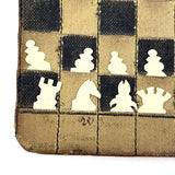 Surprise! c. Late 19th/Early 20th Century Memo Book Turned Stitched and Inked Pocket Chess Board with Celluloid Pieces
