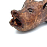 SOLD Old Carved Burl Folk Art Wolf (?) Head with Bared Teeth